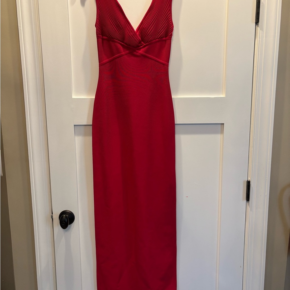 Herve Leger Crimson V-Neck Maxi Dress size 2 vintage